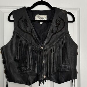 Western Black Leather Fringe Vest size M